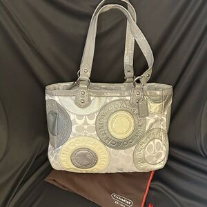 Coach Gray and Silver Geometric Tote